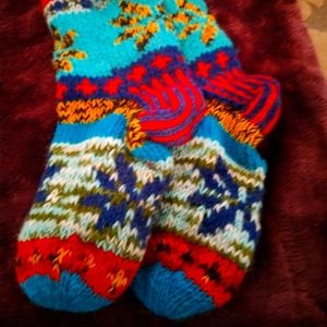 Brand new, hand knitted, fleece lined socks